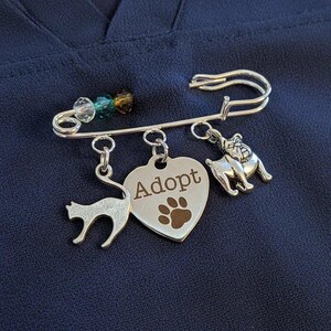 Adopt a Pet Safety Pin Brooch, Purse Charm - - LadybugfeetDesigns -