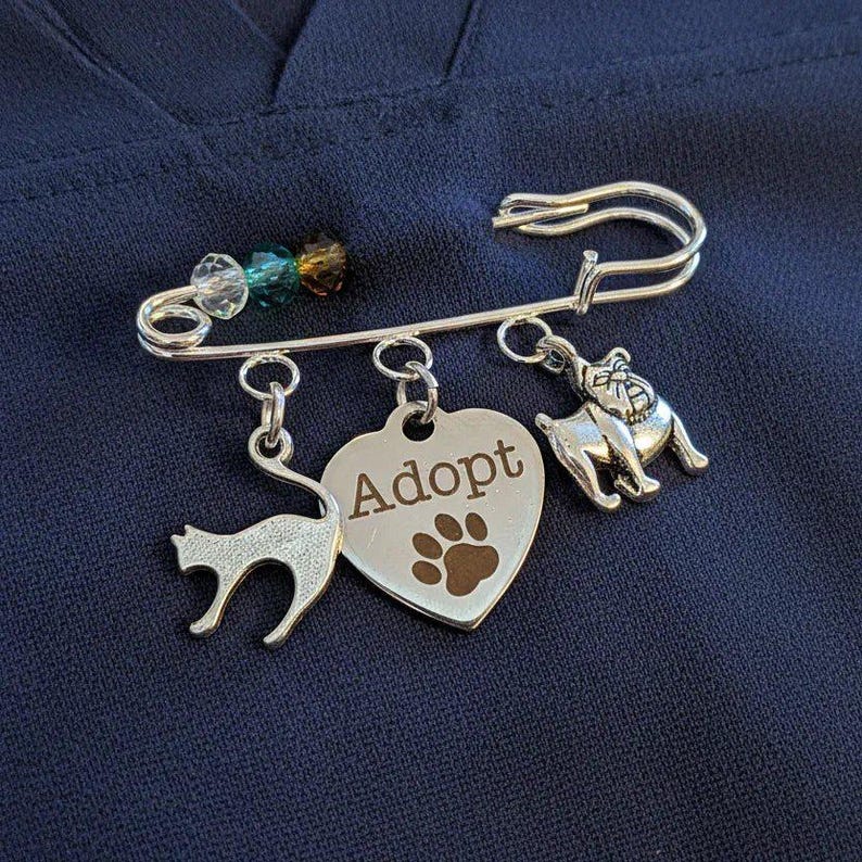 Adopt a Pet Safety Pin Brooch, Purse Charm - - LadybugfeetDesigns -