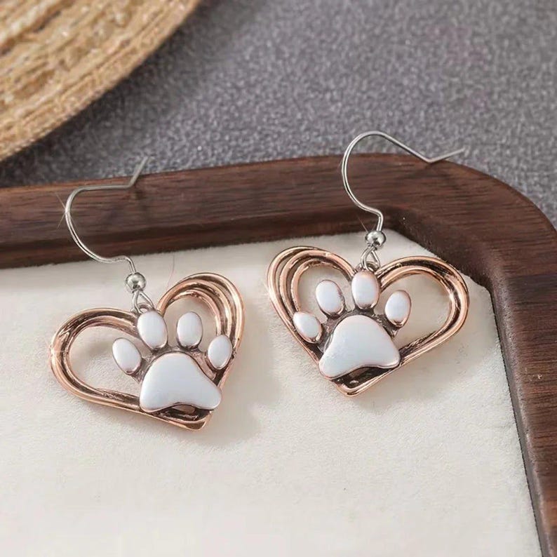 Rustic Dog/Cat Paw Print Earrings, Silver - - LadybugfeetDesigns -