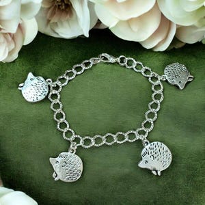Silver Hedgehog Lover's Charm Bracelet - - LadybugfeetDesigns -