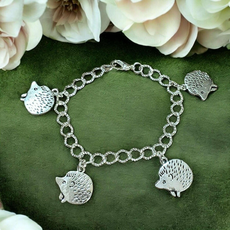 Silver Hedgehog Lover's Charm Bracelet - - LadybugfeetDesigns -