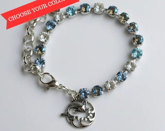 Koi Pendant Faceted Crystal Bracelet, Silver