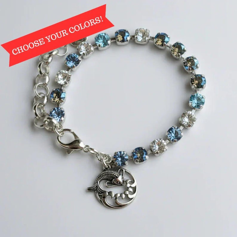 Koi Pendant Faceted Crystal Bracelet, Silver - - LadybugfeetDesigns -