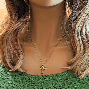 Palm Tree Necklace, Gold - 18- 24 inch - - LadybugfeetDesigns -