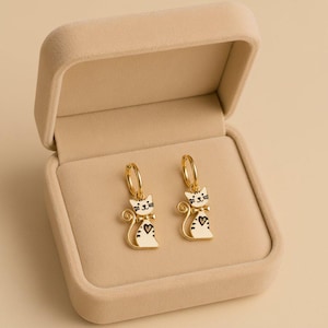 Kitty Cat Hoop earrings, Gold - 12mm - - LadybugfeetDesigns -