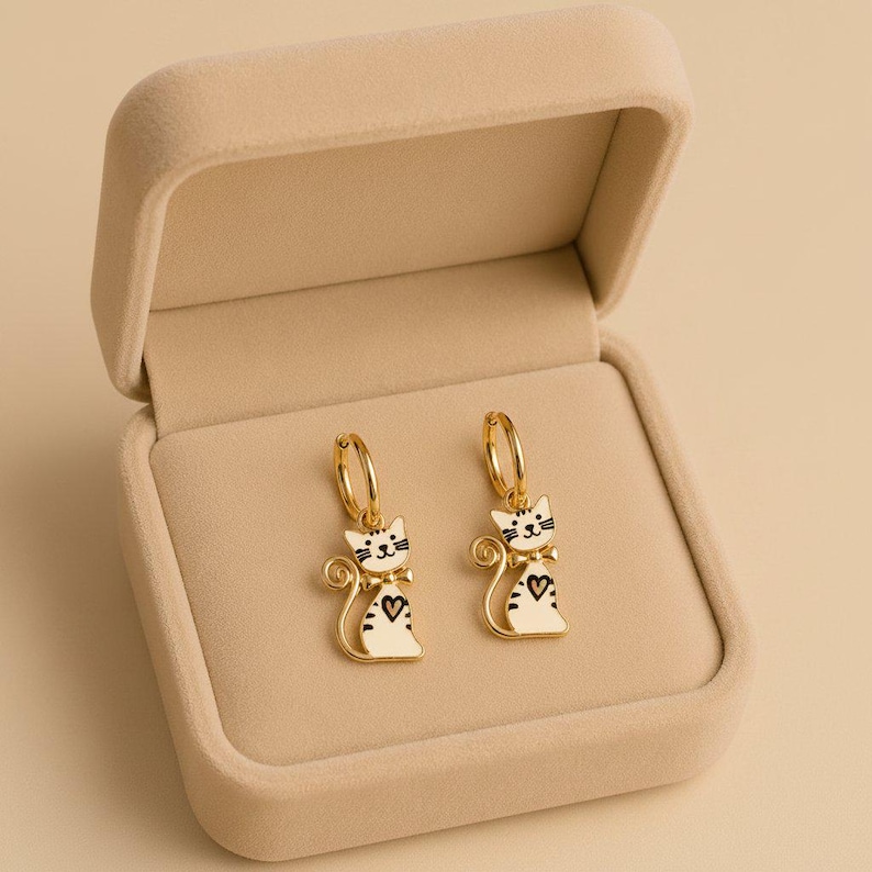 Kitty Cat Hoop earrings, Gold - 12mm - - LadybugfeetDesigns -