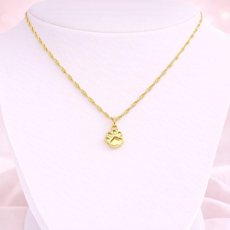 Paw Print necklace, Gold- 20 inch - - LadybugfeetDesigns -