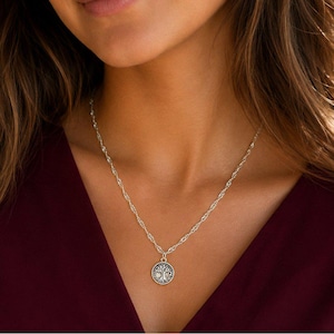 Tree of Life Coin Necklace, Silver - 20 inch - - LadybugfeetDesigns -