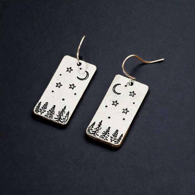 Starry Night in the Pines Dangle Earrings - - LadybugfeetDesigns -