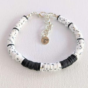 Black, Salt & Pepper Heishi Clay Disc Bracelet - - LadybugfeetDesigns -