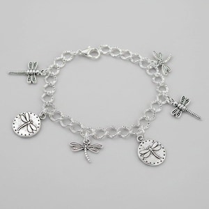 Silver Dragonfly Charm Bracelet - - LadybugfeetDesigns -