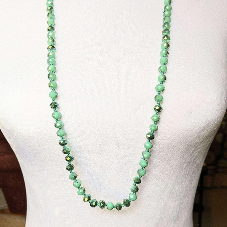 Turquoise AB Crystal Knotted Necklace -36 inch - - LadybugfeetDesigns -