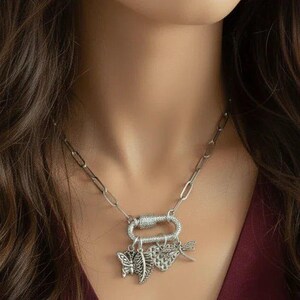 Nature & Love Carabiner Necklace, Silver - 20 inch - - LadybugfeetDesigns -