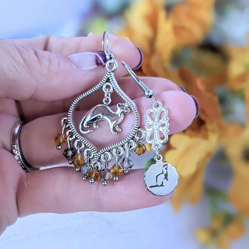 Mismatched Ferret hook earrings, Silver - - LadybugfeetDesigns -