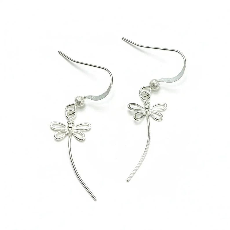 Flight of the Dragonfly dangle earrings - Gold / Sterling Silver - - LadybugfeetDesigns -