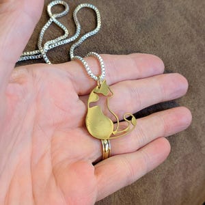Two Tone Cat Necklace, Sterling Silver- 24 inches - - LadybugfeetDesigns -