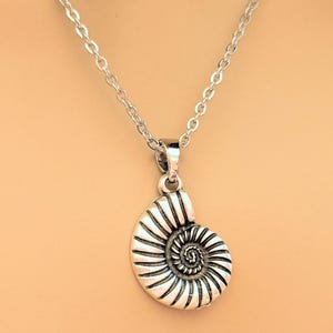 Sea Snail Shell necklace, Silver - 20 inch - - LadybugfeetDesigns -