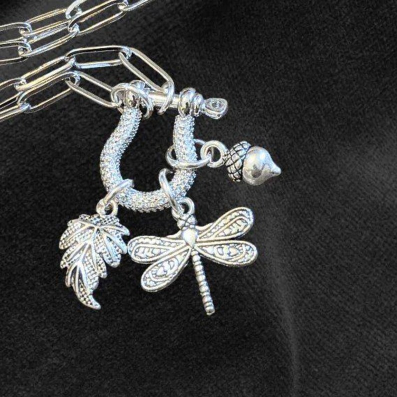 Forest Friends Dragonfly Shackle Clasp Carabiner Necklace, Silver - 20 inch - - LadybugfeetDesigns -