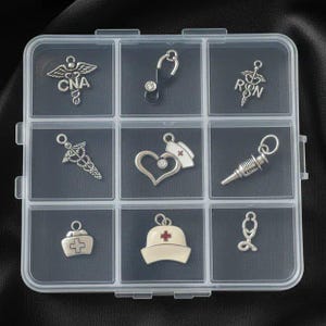 CNA/RN Nurse Charm Box - 9 pc., Silver - - LadybugfeetDesigns -
