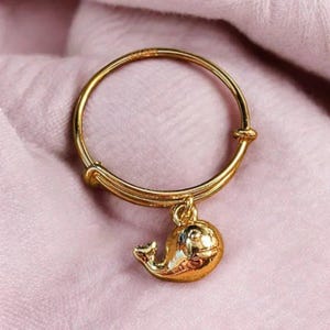 Baby Whale Expandable Charm Ring - Gold - - LadybugfeetDesigns -
