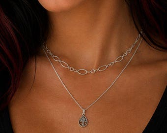 Tree of Life Necklace Set, Silver