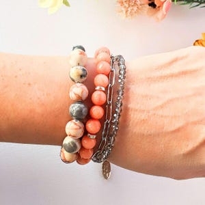 Peach Dream Crystal Beaded layered cuff bracelet - - LadybugfeetDesigns -