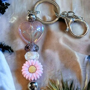 Heart & Flower Crystal Keychain/Purse Clip - - LadybugfeetDesigns -