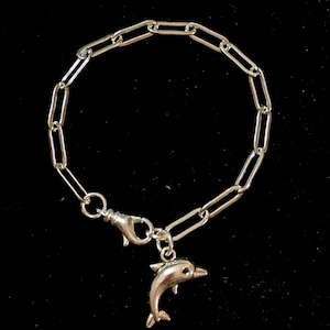 Dolphin Stainless Steel Paperclip Chain Bracelet, Silver - - LadybugfeetDesigns -