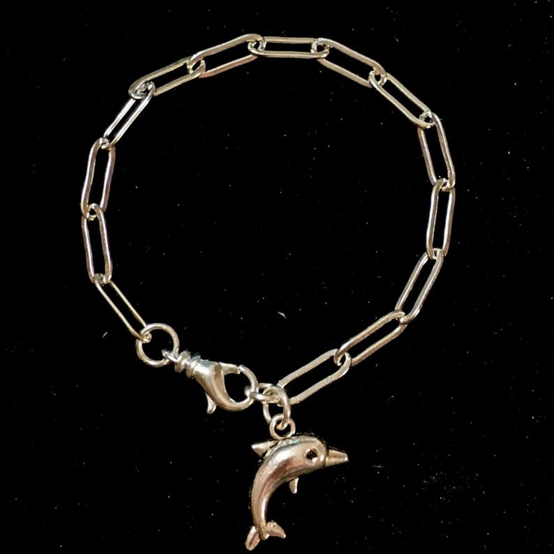 Dolphin Stainless Steel Paperclip Chain Bracelet, Silver - - LadybugfeetDesigns -