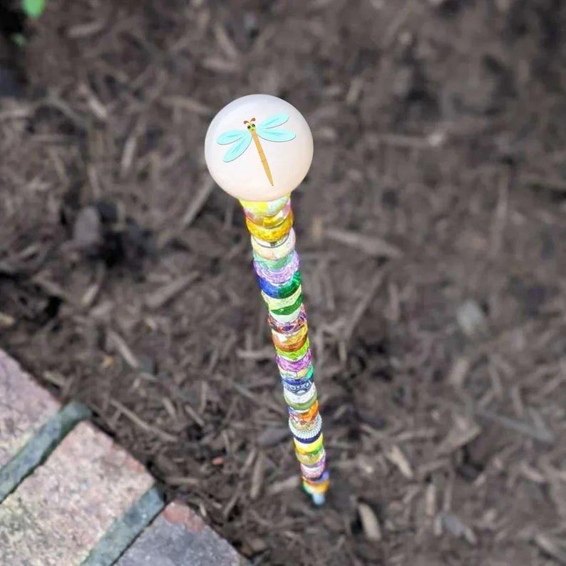 Dragonfly Garden Stakes/ Beaded Dragonfly 12" or 24" Garden Stake/ Suncatcher - - LadybugfeetDesigns -