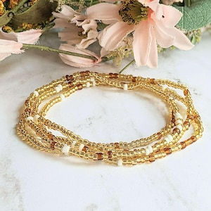 Beaded Stretch Cord Anklet-Beach Tan - - LadybugfeetDesigns -