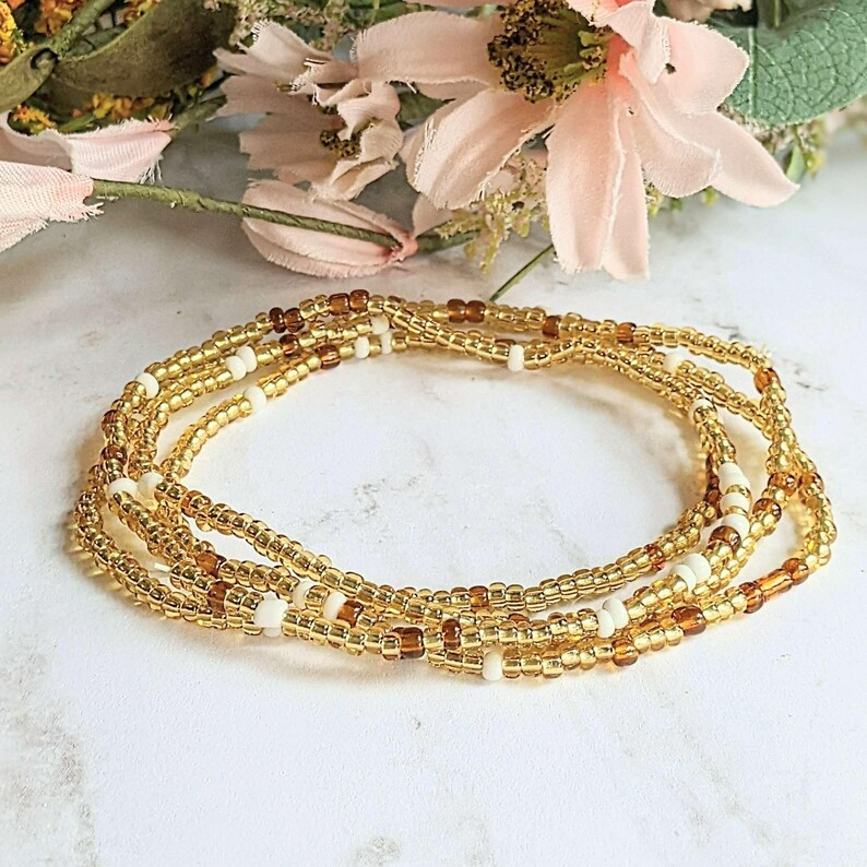 Beaded Stretch Cord Anklet-Beach Tan - - LadybugfeetDesigns -