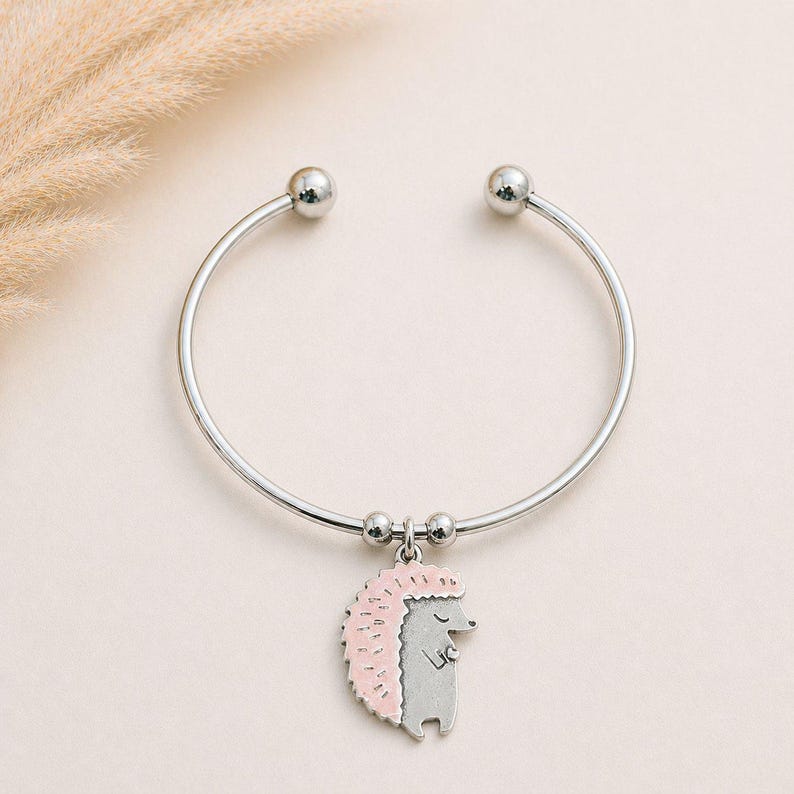 Hedgehog Euro Bangle Cuff, Silver - - LadybugfeetDesigns -