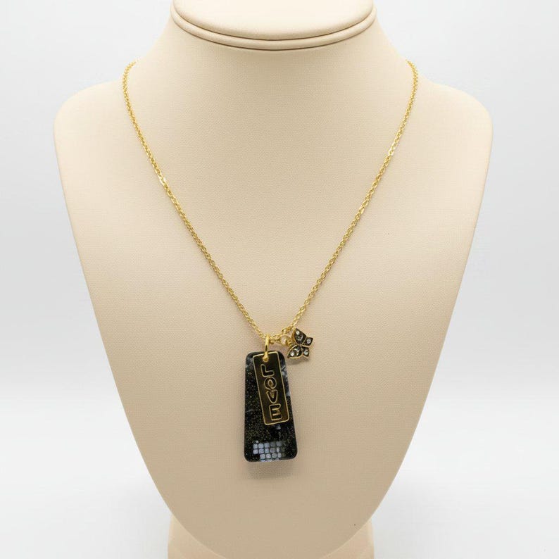 Gold Love Tag necklace, 24 inch - - LadybugfeetDesigns -