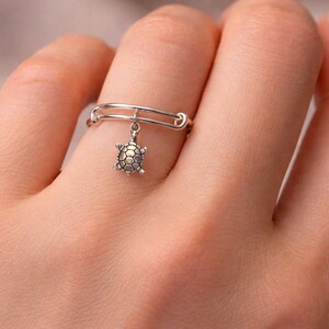 Tiny Sea Turtle Expandable Charm Ring - - LadybugfeetDesigns -