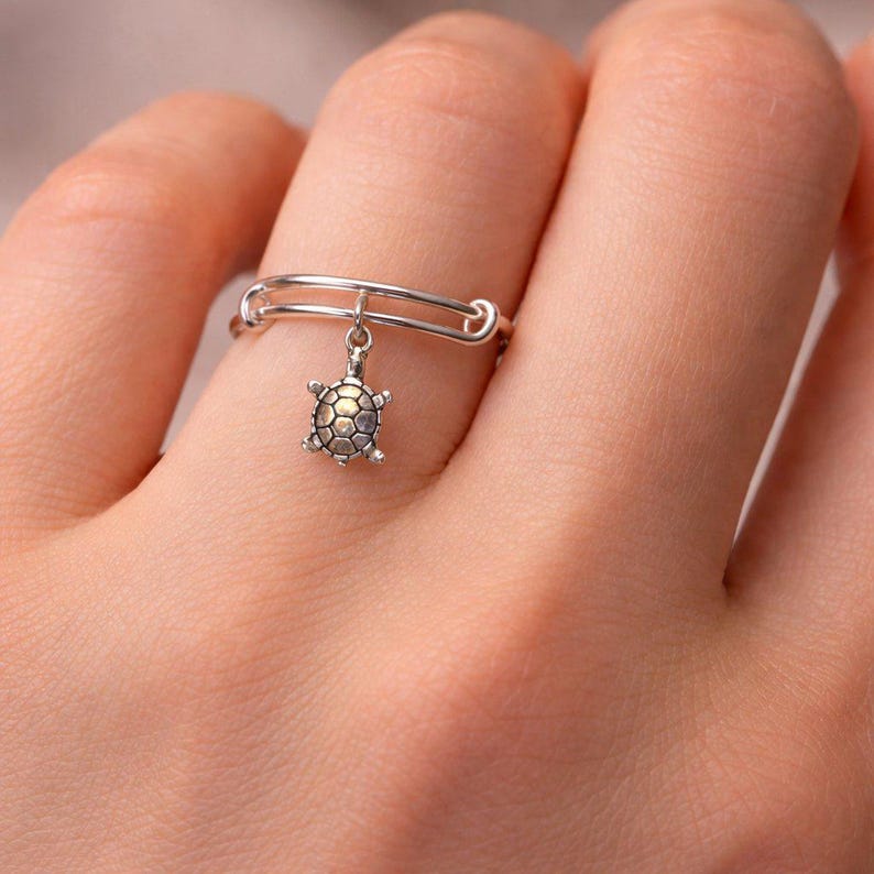 Tiny Sea Turtle Expandable Charm Ring - - LadybugfeetDesigns -