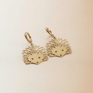 Hedgehog Hoop Charm Earrings, Gold -15mm - - LadybugfeetDesigns -