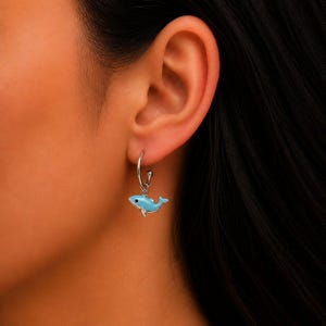 Whale Hoop Earrings, Silver - 16mm - - LadybugfeetDesigns -