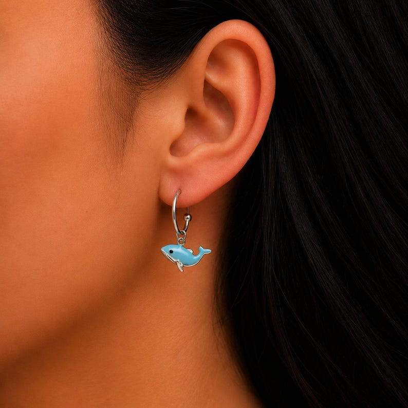 Whale Hoop Earrings, Silver - 16mm - - LadybugfeetDesigns -