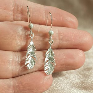 Feather Sterling Silver dangle earrings - - LadybugfeetDesigns -