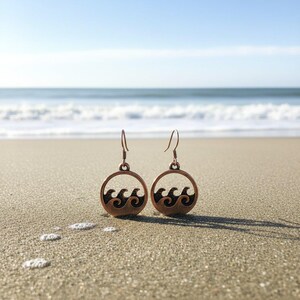 Ocean Wave dangle earrings, Copper/Rose Gold - - LadybugfeetDesigns -