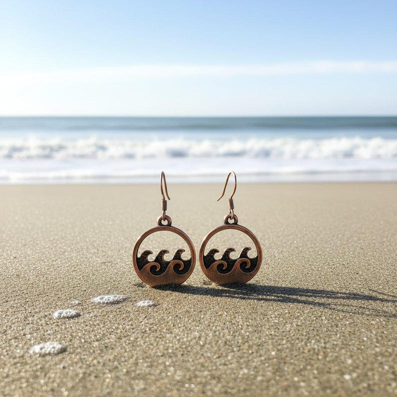 Ocean Wave dangle earrings, Copper/Rose Gold - - LadybugfeetDesigns -