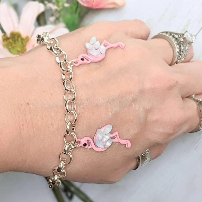 Flamingo Charm Bracelet III - - LadybugfeetDesigns -