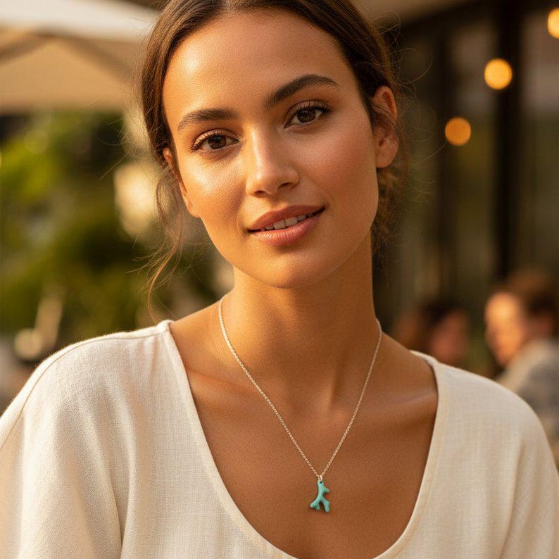 Aqua Blue Coral necklace, Silver - 18- 24 inch - - LadybugfeetDesigns -