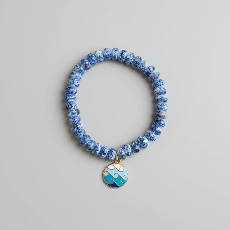Ocean Waves Beaded Stretch Bracelet - - LadybugfeetDesigns -