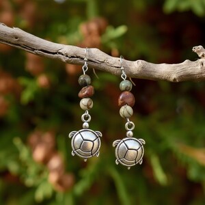 Turtle Red Creek Jasper Hook Earrings, Silver - - LadybugfeetDesigns -