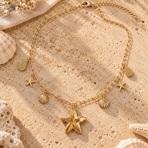 Beach Vibes Multi Charm Link Necklace, Gold- 20 inch