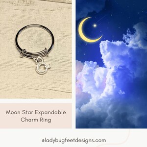 Moon Star Expandable Charm Ring - - LadybugfeetDesigns -