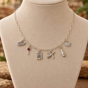 Gotta Getaway! Multi Charm Link Necklace, Silver - 20 inch - - LadybugfeetDesigns -