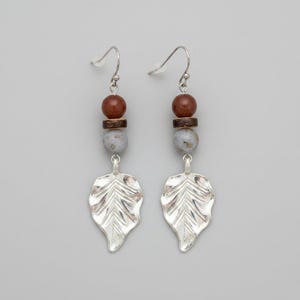 Large Leaf Tourmaline Hook Earrings, Silver - - LadybugfeetDesigns -
